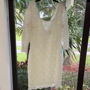 Guess Cream Long Sleeve Lace Dress